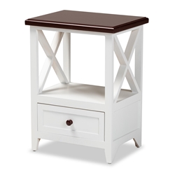 Baxton Studio Vesta Modern and Contemporary Two-Tone White and Dark Brown Finished Wood 1-Drawer End table